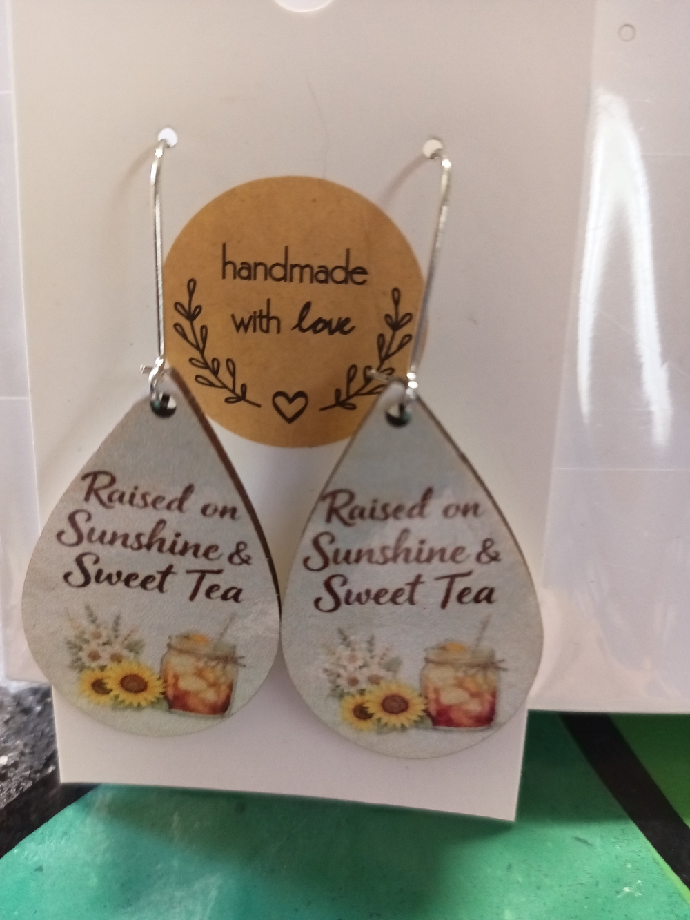 Handmade Raised on Sunshine & Sweet Tea Teardrop Earrings - White